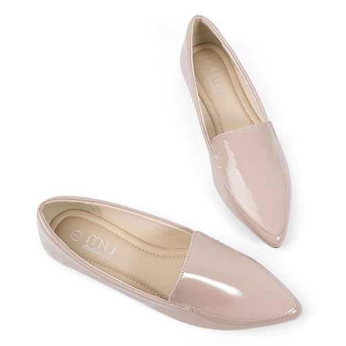 Image of MUSSHOE Pointed Toe Flats for Women, Comfortable Business Casual Work Shoes, Slip On Loafers with Arch Support, Office Walking Flats for All Day Standing