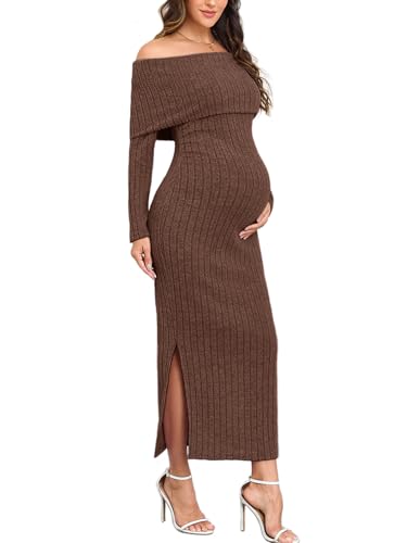 CYCLAMEN Off-Shoulder Maternity Sweater Dress Rib...