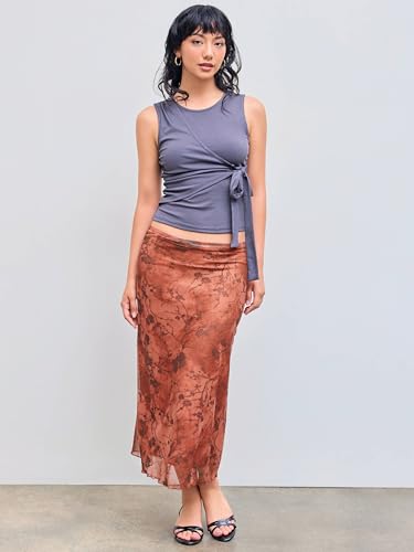 CIDER Women’s Mesh Floral Boho High Waisted Grunge Long Midi Fall Skirts Western Outfits3