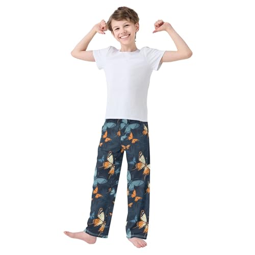 Butterfly Long Pajama Pants Elastic Waist PJ Bottoms with Pockets S A1104003