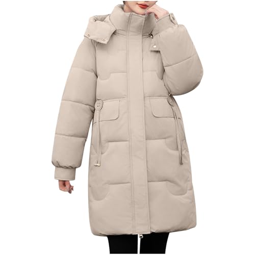 Women Winter Puffer Jacket Long Quilted Coat Padded Parkas Y2K Teen Girl Coat Cotton Hooded Long Sleeve with Pockets