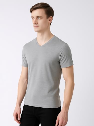 Image of Friskers Men's V-Neck Short Sleeves Cotton T-Shirt - Casual T-Shirt, Regular Fit