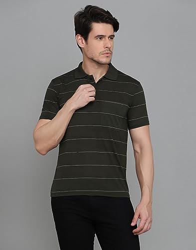 Image of INKKR Men's Striped Polo Neck Cotton Blend Multicolor T-Shirt
