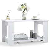 INMOZATA 2 Tier Wood Coffee Table Rectangle with Storage Shelf Tea Table Central Table for Living room Bedroom Office (White, 80x40x42cm)