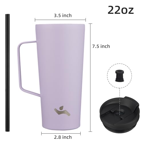 Image of Konokyo 22 oz Insulated Tumbler with Handle & Straw, Stainless Steel Mug