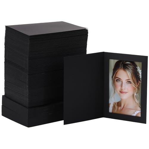 Image of 100 Photo Frame Cards with100 Self Seal Envelopes, 4x6 Paper Picture Frames Bulk Photo Insert Notecards for Mother's Day Father's Day Graduation Wedding Birthday Classroom DIY - Black