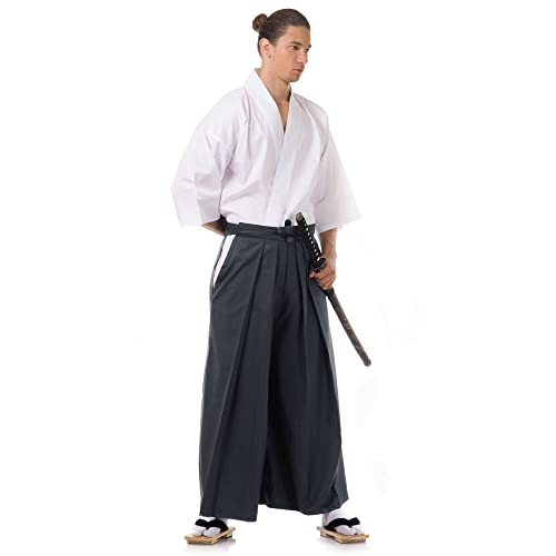PRINCESS OF ASIA Japan Samurai Iaido Outfit Set Kendo Gi Kimono & Hakama Hose (Grau & Weiß, One Size)