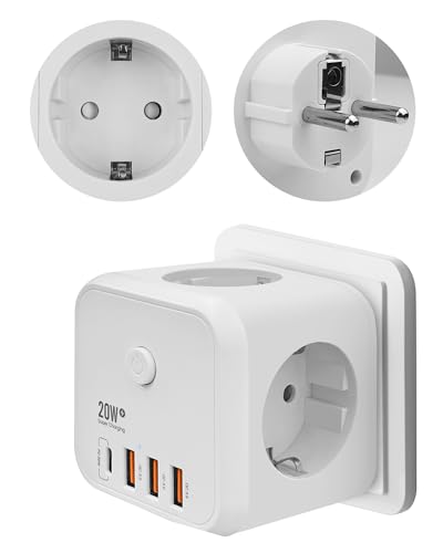Maxesla Prise USB Secteur Cube, Prise USB Multiple,Multiprise Murale USB 7-en-1 avec Interrupteur, Protection Avancée, Indicateur Lumineux d'alimentation, 3 Sorties AC 4000W