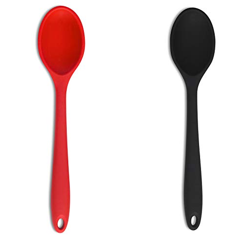 Nonstick Silicone Serving Spoons  Cooking Mixing Stirring Spoon  10-inch Spoons  High Heat Resistant to 480° F  BPA-Free  Set of 2 1 Black 1 Red
