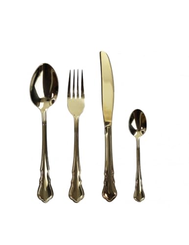 Brandani 51005 SET POSATE IMPERIAL GOLD SET 16 PEZZI INOX (4 Coltelli 4 Forchette 4 Cucchiai 4 Cucchiaini)