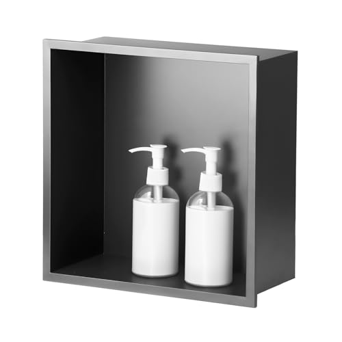 sunrik Nicho de Ducha,Estante de Ducha Empotrado de Acero Inoxidable,Nicho de Pared de Ducha Empotrable en Azulejos，Estantes de Baño Nicho Sola Capa Cuadrado 30x30x10cm,Gris