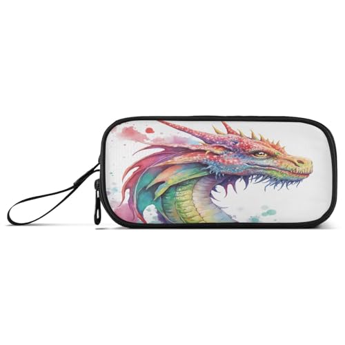 Image of Watercolor Dragon Pencil Case Box Boys Girls Large Pencil Pouch with Zipper Compartments Big Capacity Stationery Pen Bag Organizer for Kids Teens Adults School Office