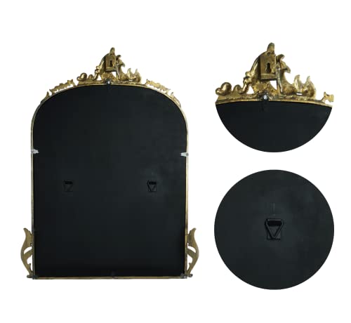 Image of Gharaana Victorian Arched Wall Mirror for Bedroom and Living Room | Decorative Mirror for Wall Decoration | Vintage Brass (35x24)