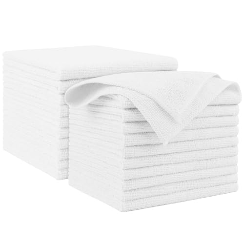 AIDEA Microfiber Cleaning Cloth White 20PK, Microfiber Towels for Cars, Premium Car Cloths, Dusting Cloth Lint Free Cleaning Rags for SUVs, House, Kitchen, Window, Workshops,12×12″