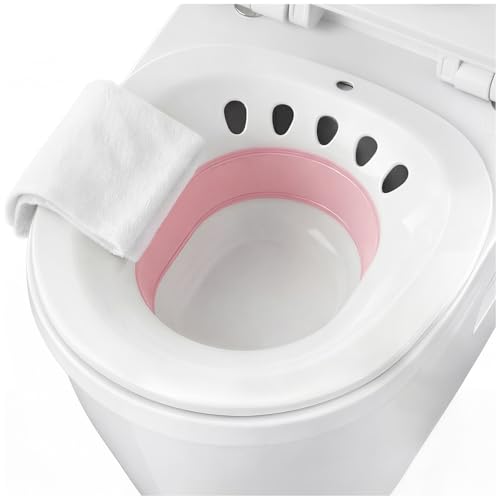DEANIC Foldable Sitz Bath for Toilet Hemorrhoids Treatment and Post Partum Care Yoni Steam Bath Seat for Pregnant Women Bidet Bowl with 1 Towel (Pink)