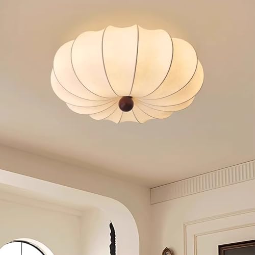 Plafonnier japonais en soie : grand luminaire tambour en tissu blanc pour chambre chic