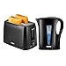 Geepas Electric Kettle & 2 Slice Bread Toaster Kitchen Combo Set | 2200W 1.7L Cordless Jug Kettle Boil Dry Protection & Auto Shut Off | 650W 6 Level with Browning Control & Crumb Tray | Black
