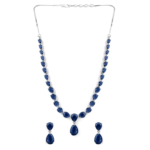 Image of Rubans Necklace Set Rhodium Plated Crystal Studded Jewellery Gift for Women & Girls