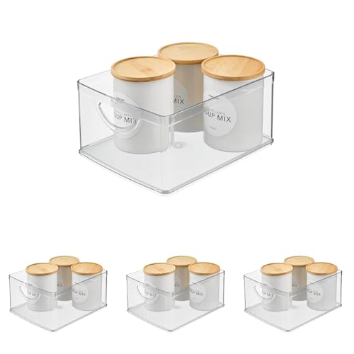 Image of iDesign Plastic Stackable Kitchen Cabinet Storage Bin with Handles - Clear Pantry Organizer Medium (Pack of 4)