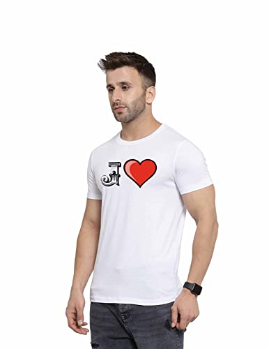 Image of Love Printed T-Shirt for Men and Women Alphabet with Love Heart Graphic Printed T-Shirt Half Sleeve T-Shirt