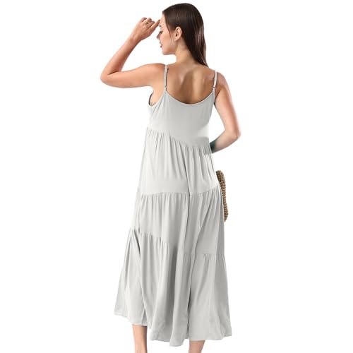 Image of Women Summer Spaghetti Strap Sleeveless Casual Flowy Beach Vacation 2025 Maxi Dress