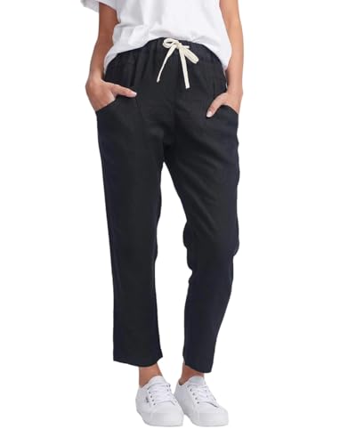 Women's Ankle-Length Linen Slim Fit Casual Pants with Pockets Drawstring Waist Pants