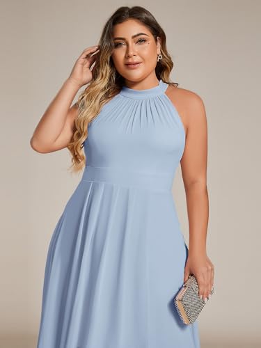 Image of Ever-Pretty Plus Women's Sleeveless Halter A Line Pleated High Low Plus Size Wedding Guest Cocktail Dresses 31926-DA