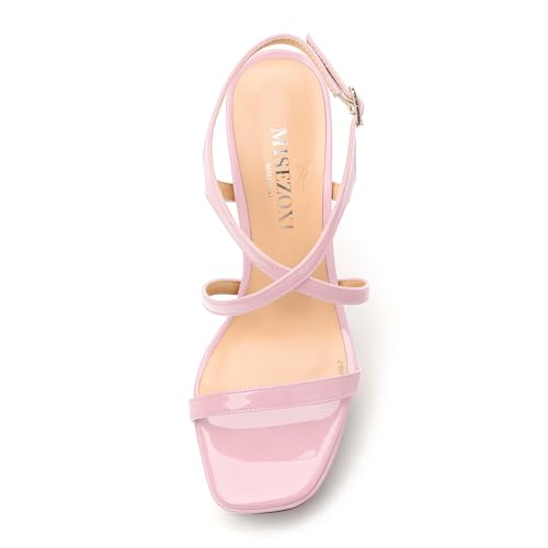 Square Toe Heeled Platform Sandals, Criss-cross Straps High Block Heel Sandals, Open Toe Slingback Strappy Sandals, Wedding Party Dress Shoes 5"3
