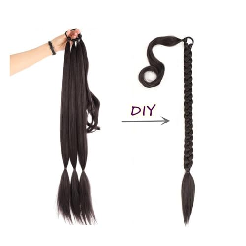 32inch Long Braid Ponytail Extension Straight Sleek Wrap Around Braid Hair Extensions Ponytail Synthetic Hair Pieces for Women Girls (Black Brown) - Image 2