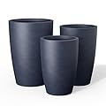 Kante 18.1/20.5/22.4 Inch Tall Round Concrete Planter Set of 3, Large Planter Pot with Drainage Hole and Rubber Plug, Ideal for Porch, Front Door, Patio, Garden, Charcoal
