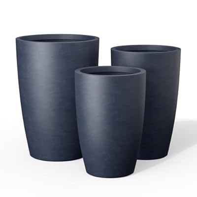 Kante 18.1/20.5/22.4 Inch Tall Round Concrete Planter Set of 3, Large Planter Pot with Drainage Hole and Rubber Plug, Ideal for Porch, Front Door, Patio, Garden, Charcoal