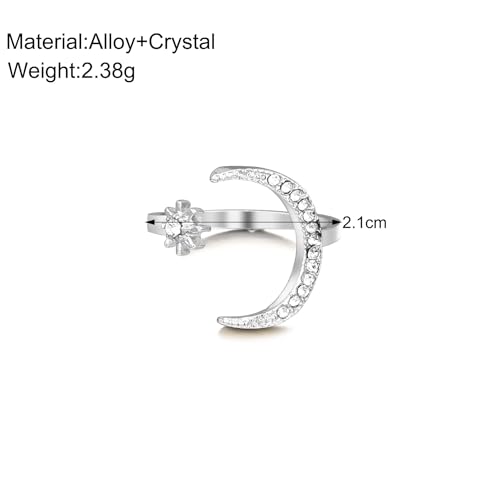Adjustable Moon and Star Ring for Women Gold Plated Boho Fashion Jewelry Crescent Open Finger Ring Birthday Engagement Gift3