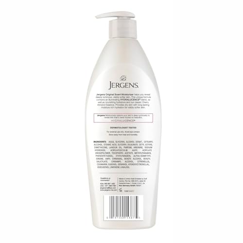 Image of Jergens Original Scent Dry Skin Lotion, Body and Hand Moisturizer for Long Lasting Skin Hydration, with HYDRALUCENCE blend and Cherry Almond Essence, 400ml