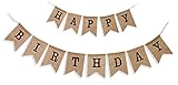 ARLIAN Happy Birthday Banner for Birthday Party Decorations, Burlap Flags, Black Letters, Simple...