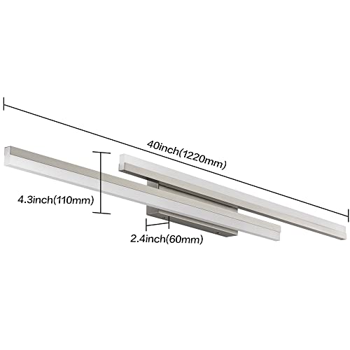 Image of PRESDE 48 inch LED Bathroom Vanity Light, Modern Brushed Nickel Wall Bar Fixture Over Mirror Dimmable