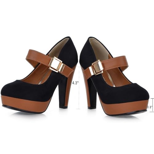 WUIWUIYU Women's Mary Jane Dress Shoes Work Casual Cosplay Platform Ankle Strap Round-Toe High Heels Hook&Loop Pumps2