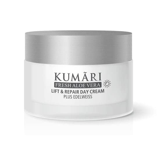 KUMARI Lift & Repair Day Cream con aloe vera + Edelweiss reafirma la piel y alisa las arrugas – Crema de día vegana antiedad con 70% de jugo de aloe vera orgánico sin diluir (50 ml)
