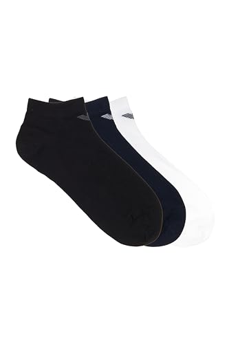 Emporio Armani Lot de 3 paires de chaussettes basses décontractées en coton pour homme Multicolore S/M, Blanc/noir/bleu marine, S-M