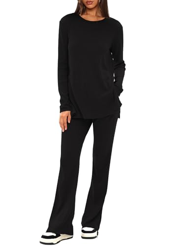 Darong Womens 2 Piece Pajamas Sets Ribbed Knit Lounge Sets Long Sleeve Top and Pants 2024 Fall Matching Outfits2