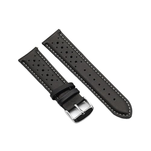 Vintage Handmade Watch Strap 18mm 19mm 20mm 22mm 24mm Gray Black Brown Blue Breathable Porous Watchbands(Black wh line,19mm)