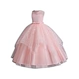 Generisch Kleid Mädchen Tüll Midikleid Glänzendes Tüllkleid V-Ausschnitt Maxikleid Ärmelloses Festkleid Hübsches Lange Abendkleid Fasching Geburtstag Festliches Kleid