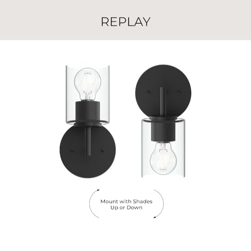 Image of Progress Lighting Replay 5.125 Inch 1-Light Vanity Light, Transitional, Black with Clear Glass Shade, (9.75 inch H x 5.125 inch W x 5.875 inch D), P300581-031
