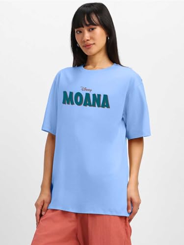 Image of JUNEBERRY 100% Pure Cotton Oversized Baggy Fit Official Disney Merchandise Cool & Goofy Graphic Printed T-Shirt for Women (Characters: Moana, Pooh & Lion King)