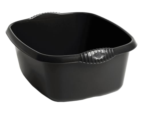 Homey Mart Large Dish Drainer Rectangular Washing Bowl 39cm Large Cutlery Tray Sink Tidy Organiser Kitchen Caddy Square Bowl 32cm Laundry Basket 25L & 50L Swing bins - Black - Rect Bowl 39cm