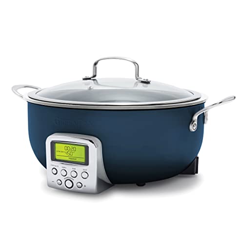 GreenPan Elite Essential Smart Electric - Padella elettrica da 6 qt, preimpostata per scottare, saltare, friggere e cuocere il riso, in ceramica sana antiaderente e lavabile in lavastoviglie, display