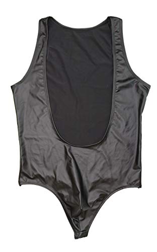 Namcyanly Black Leather Wrestling Singlet for Men Bulge Pouch Mankini One Piece Leathery Lingerie Bodysuit2