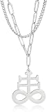 GIOFEOIK Collar Colgante con Cruz Satánica para Mujer y Hombre, Dije de Acero Inoxidable Símbolo Satánico, Joyería Inspirada en Iglesia Satánica, Leviatán de Plata