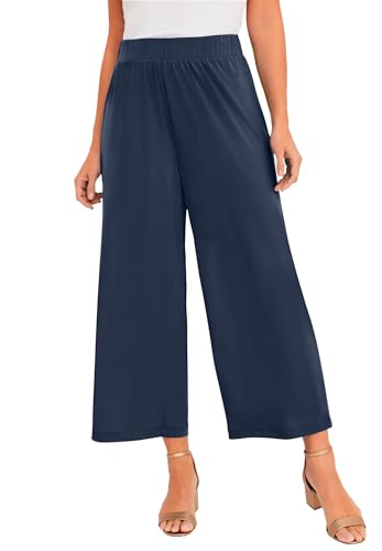 Jessica London Women's Plus Size Stretch Knit Wide Leg Crop Pant