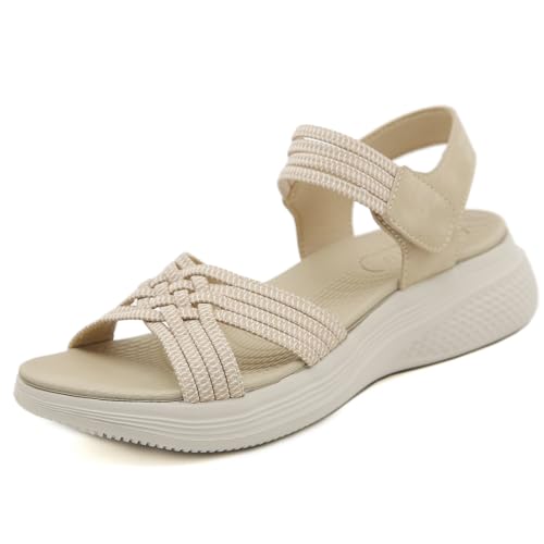ZDQ Sandalen Damen Sommer Orthopädische Sandalen Leichte Bequeme Schuhe Outdoor Sportsandalen Casual Hausschuhe mit Weiche Fussbett Beige 41