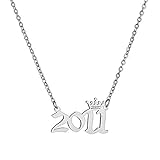 MICOMAKA Collar con número de año de nacimiento con corona, colgante de acero inoxidable de oro auténtico de 18 quilates con colgante de aniversario para mujeres y niñas.
